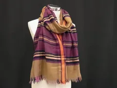 ■美品■ TOMMY HILFIGER トミーヒルフィガー アクリル ウール フリンジ マフラー ストール ショール 防寒具 パープル系 DL5485