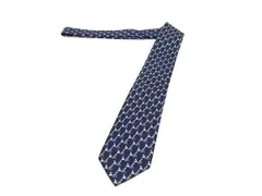 ■美品■ Salvatore Ferragamo フェラガモ シルク100% 総柄 ネクタイ ビジネス 紳士 メンズ ネイビー系×マルチカラー DL5581