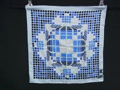 ■美品■ BURBERRY バーバリー シルク×コットン 総柄 スカーフ ストール レディース メンズ ブルー系×ホワイト系 DL5585