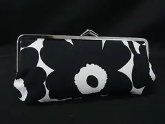 ■極美品■ marimekko マリメッコ コットン がま口 ミニポーチ マルチケース 小物入れ レディース ブラック系×ホワイト系 DL5086