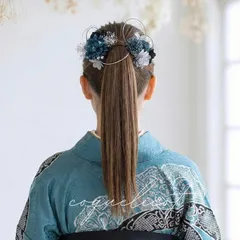 【coquelicot】成人式 髪飾り ダークブルー×ブラック シルバー／卒業式 前撮り 振袖