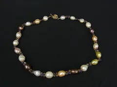 ■美品■ SV925 本真珠 淡水真珠 淡水パール 約9mm～1cm ネックレス アクセサリー レディース アイボリー系×マルチカラー DL4320