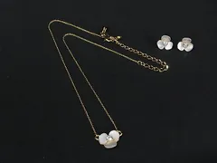 ■美品■ kate spade ケイトスペード シェル ビジュー ネックレス ペンダント ピアス アクセサリー 2点セット ゴールド系 DL4619