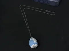 WEDGWOOD ウェッジウッド ジャスパー カメオ イースターエッグ型 ネックレス ペンダント アクセサリー ライトブルー系 DL4181