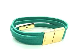 ■美品■ COACH コーチ レザー ブレスレット アクセサリー レディース ターコイズブルー系×ゴールド系 DL3322