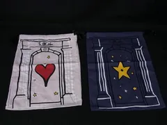 ChristianDior クリスチャンディオール キャンバス 巾着型 ハート スター 星柄 ポーチ マルチケース 2点セット ネイビー系 DL3839