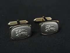 ■美品■ Burberrys バーバリーズ カフスボタン カフリンクス アクセサリー ビジネス 紳士 メンズ シルバー系×ゴールド系 DL2952