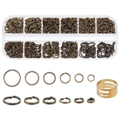 PH PandaHall 約470個/箱 6種セット 真鍮 二重丸カン 4-10mm直径 リング マルカン 丸環 指貫つき 金具セット 基礎パーツ ジュエリー DIY用 手芸用品 クラフト用品 アクセサリーパーツ ハンドメイド ブレスレット アンティークブラウ
