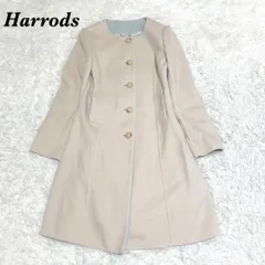 【美品】Harrods カシミヤ混ノーカラー ウールロングコート 2 ベージュのサムネイル