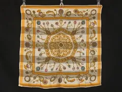 ■極美品■ TRUSSARDI トラサルディ シルク100% 大判 総柄 スカーフ ストール ショール レディース アイボリー系 DL2985