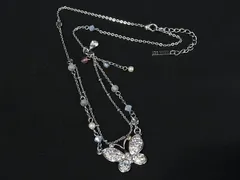 ■美品■ ANNASUI アナスイ バタフライ ラインストーン ネックレス ペンダント アクセサリー レディース シルバー系 DL1502