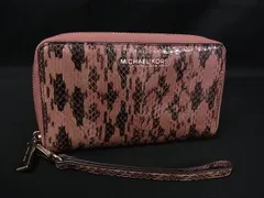 ■極上■本物■美品■ MICHAEL KORS マイケルコース パイソン ラウンドファスナー 長財布 ウォレット 小銭入れ 札入れ ピンク系 DK9496