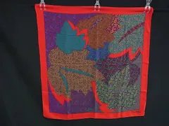 ■極美品■ pierre cardin ピエールカルダン シルク100% 総柄 大判 スカーフ ストール ショール レディース  レッド系 DJ9404