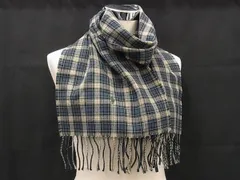 ■極美品■ POLO RALPH LAUREN ポロラルフローレン ウール100％ チェック柄 マフラー ストール ショール 防寒具 ブルー系 DK1360