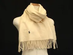 POLO RALPH LAUREN ポロラルフローレン ウール100% フリンジ マフラー ストール ショール アイボリー系 DK1538のサムネイル