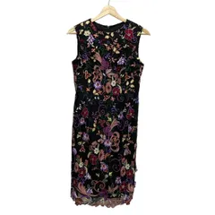 ダイアグラム ワンピース サイズ36 S レディース美品  - 黒×ライトパープル×マルチ クルーネック/ノースリーブ/ロング/刺繍/フラワー(花)