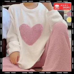 【送料無料】ルームウェア 上下セット フリースパジャマ レディース あったか ハート柄 部屋着 可愛い リラックス お泊り ナイトウェア ふわふわ 韓国風 長袖 寝巻き 秋冬 おうち時間 寝間着 もこもこ ボア部屋着 新品 未使用 CH1CHENL-001