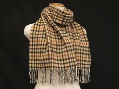 ■極美品■ DAKS ダックス ウール100％ チェック柄 フリンジ マフラー ストール 防寒具 メンズ ブラウン系 DK1561のサムネイル