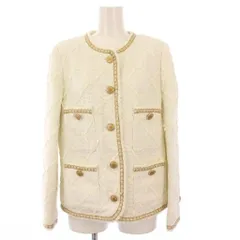 シャネル CHANEL 24SS ツイードノーカラージャケット ココマーク ココボタン 38 ホワイト U05322K10521 /KH