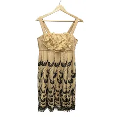 Grace Class(グレースクラス) ワンピース サイズ38 M レディース新品同様  - ベージュ×黒 キャミワンピ/ひざ丈/シルク/刺繍/フリル