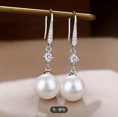t51 【上品に揺れる】パール×ストーン フックピアス｜シルバー｜大人きれいめ・高見え