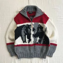 90s　vintage　ヴィンテージ古着　chapman　熊　クマ　ジャガード織り　肉厚ウールニット　フルジップアップ　カーディガン　肉厚カウチン　へちま襟　ショールカラー　一点物　L　アメカジ　Y2K　C-BOY　bear cowichan sweatr