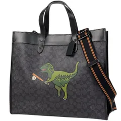 コーチ COACH フィールド トート 40 シグネチャー レキシー 2WAY ショルダーバッグ トートバッグ コーティングキャンバス ブラック C4723 レディース 【中古】