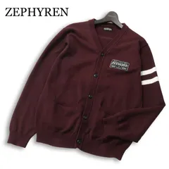 【美品】ZEPHYREN ゼファレン 秋冬 ロゴ ワッペン★ コットン ニット カーディガン Sz.L メンズ 日本製
