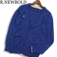 R.NEWBOLD ポールスミス 秋冬 ウール100％★ リンクス チェック ニット カーディガン Sz.L メンズ 青のサムネイル