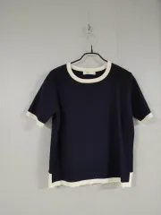 ZARA ザラ ネイビー 半袖 ニット バイカラー クルーネック