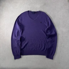 100 ポロラルフローレン ピマコットン パープル Vネック ニット
