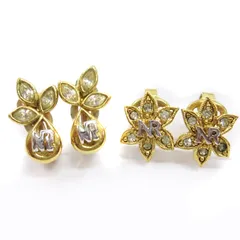 ニナリッチ NINA RICCI ロゴ イヤリング ラインストーン 2点セット ゴールドカラー ■GY99