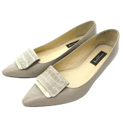 マッキントッシュ ロンドン MACKINTOSH LONDON クロコ型押し切替 パンプス ローヒール ポインテッドトゥ ベージュ系 23cm IBO73