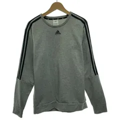 adidas　スウェット　長袖　トレーナー　トップス　クルーネック　裏起毛　トラックライン　ワンポイント　スリーストライプ　プリント　スポーツ　古着