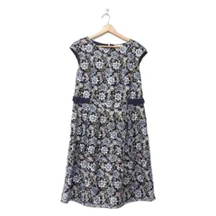 ローズティアラ ワンピース サイズ42 L レディース美品  - ダークネイビー×ライトブルー×マルチ 半袖/ひざ丈/花柄/刺繍/JEWEL