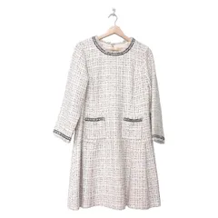 Rose Tiara(ローズティアラ) ワンピース サイズ42 L レディース美品  - アイボリー×黒 長袖/ひざ丈/ツイード/ラメ/パール