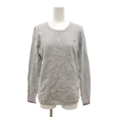 トミーヒルフィガー TOMMY HILFIGER 美品 セーター ニット M グレー 長袖 ラウンドネック ロゴ刺繍 /NL ■GY06