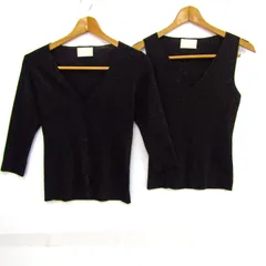 ナチュラルビューティー アンサンブル トップス 七分袖 カーディガン ノースリーブニット レディース Mサイズ 黒 NATURAL BEAUTY 【中古】