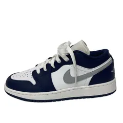 NIKE(ナイキ) スニーカー 22.5 レディース エア ジョーダン 1 ロー 553560-141 白×ネイビー×グレー レザー