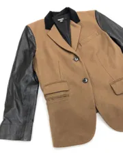 DKNY ダナキャランニューヨーク 袖皮革 テーラード ジャケット size8/黒ｘ茶 ◆■レディース