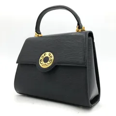 HANAE MORI ハナエモリ ハンドバッグ レザー 黒 サークルロゴ ゴールド金具