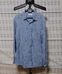 （麻100％）UNIQLO チェック リネン シャツ M (95 100)