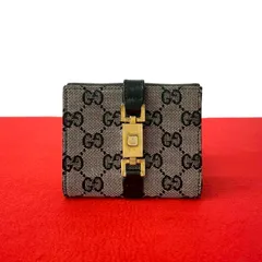 極 美品 GUCCI グッチ ジャッキー 金具 レザー 本革 GG キャンバス 二つ折り 財布 ミニ ウォレット 札入れ 小銭入れ ブラック グレー 74598