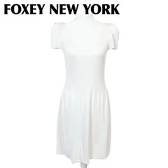 【美品】FOXEY NEW YORK 半袖ニットワンピース 38 オフホワイト