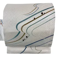 【美品】 名古屋帯 秀品 幾何学模様 松皮菱 クリーム 正絹 【中古】