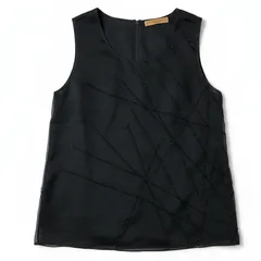 ダナキャラン Donna Karan カットソー ノースリーブ ビーズ刺繍 サイドファスナー 黒 US4サイズ 985010のサムネイル
