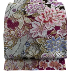 【美品】 袋帯 秀品 牡丹 蝶 金糸 箔 濃ピンク 六通 正絹 【中古】