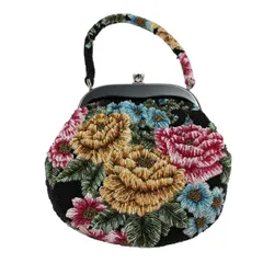 和装バッグ 秀品 ビーズバッグ フォーマル 草花 黒 ビーズ 和装小物  【中古】