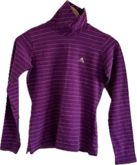 Z1733【美品】adidasアディダス　ゴルフシャツ　トップス　パープルボーダー　レディース　Mサイズ