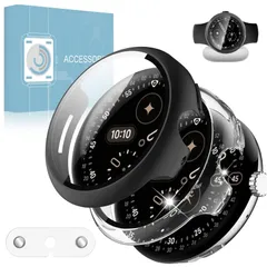 【人気商品】充電対応 全面保護 充電可能 保護カバー 耐衝撃 4 4 高透過率 Watch 指紋防止 Watch Pixel 充電中継アダプター Pixel 充電中 Google Google 取り外し不要 一体型 ガラスフィルム グーグルピクセルウォッチ4